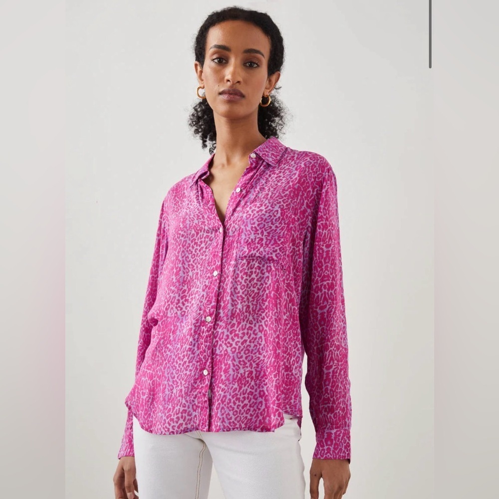 Rails Josephine Magenta Cheetah Print Button Down Shirt Size M - Picture 3 of 11